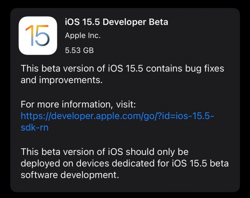 Вышла первая бета-версия iOS 15.51